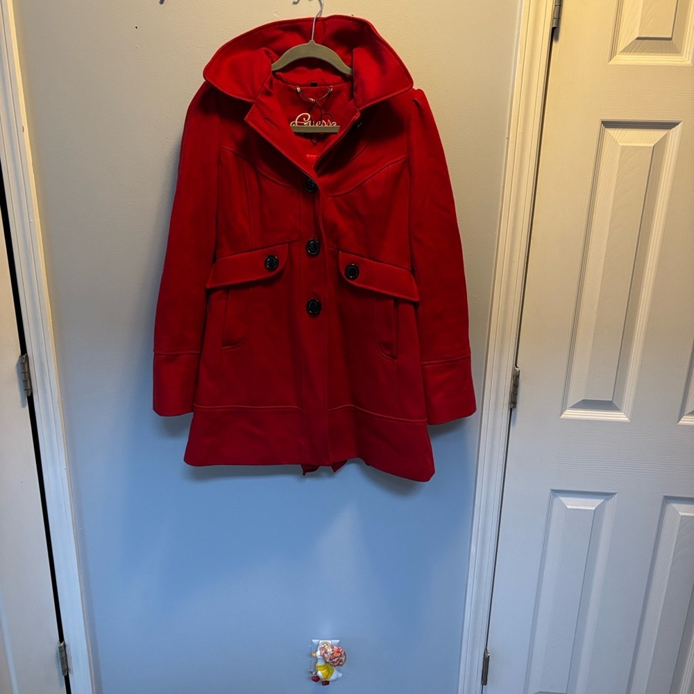 Guess wool-blend fully-lined Red Coat with button detailing.